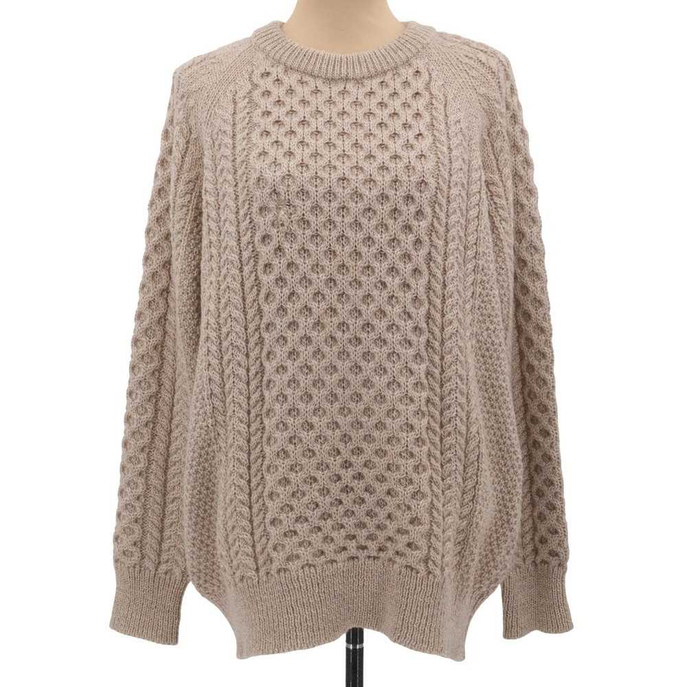 Shades of Aran Ireland New Merino Wool‎ Beige Cable Knit Sweater Size Medium